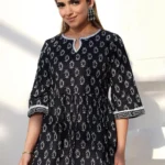 Black Printed Cotton A-Line Kurti