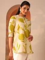 Off White Printed Cotton Straight Short Kurti - Image 2
