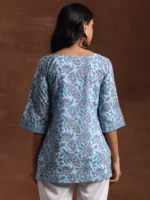 Blue Printed Cotton Straight Kurti - Image 4