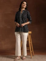 Black Printed Cotton Straight Kurti - Image 2