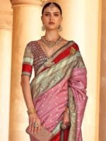 Women's Woven Design Peacock Print Silk Blend Saree with Unstitched Blouse Piece - Image 2