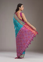 Turquoise Blue Threadwork Art Silk Saree - Image 3