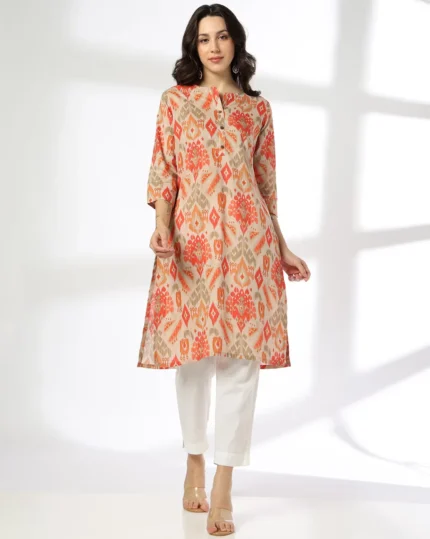 Women Ikat Print Straight Kurta